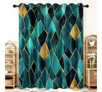 Mosaico Geométrico Abstracto Cortinas Opacas Ojales Cortinas Cortina Anti Luz Opacas Cortinas Aislantes Termicas, para Salon Dormitorio, 2 Piezas, 140 x 300 cm, Verde Oscuro