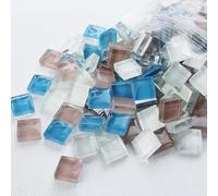 Mosaico Vidrio Baldosas Mosaico para Manualidades 1kg/1200pcs 1x1x0.4cm Mezcladas para Decoración del Hogar Artesanías Artísticas Proyectos DIY-Creamy White Blue Pink Mix