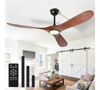 Mosanfan - Ventiladores de techo con luces y control remoto de 52 pulgadas para exteriores con motor CC reversible silencioso de 6 velocidades, ventilador de techo de madera de 3 hojas para interiores
