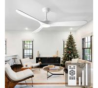 Mosanfan - Ventiladores de techo con luces y control remoto, ventilador de techo para exteriores de 52 pulgadas con motor CC reversible silencioso de 6 velocidades, ventilador de techo de madera 3