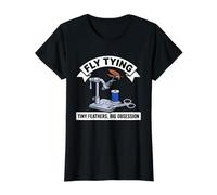 Mosca Atando Plumas Pequeñas Gran Obsesión Divertido Pescador Pescador Camiseta gráfica económica, Mujer, Negro, XS