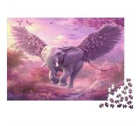 Moscaing Elefante with Wings Rompecabezas para Adultos |Rosa and Purple| 1000pcs (75x50cm) Juegos EduGatoivos De Decoración del Hogar