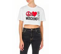 Moschino Cropped Peace & Love Logo T-shirt White Talla: XXS | Camisetas de Seda Outlet | Mujer | Blanco