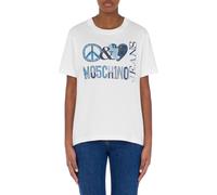Moschino T-shirt In Jersey Denim Peace & Love White Talla: S | Camisetas de Seda Outlet | Mujer | Azul