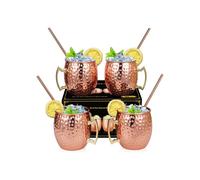 Moscow Mule glass set, 4 Moscow Mule mugs with 4 straws