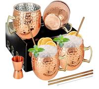 Moscow Mule - Juego de 4 tazas con doble vaso de acero inoxidable chapado en negro 18oz, perfecto para bebidas frías