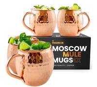 Moscow Mule - Juego de 4 tazas de cobre sólido seguro para alimentos, caja de regalo de 16 onzas con tazas de cobre, pajitas de cobre y vaso medidor de cobre