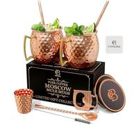 Moscow Mule tazas 100% sólido cobre, martillado, Set de regalo de 2, 16oz, no níquel auténtico mango, Bonus: 2 pajitas + 1 shot cristal + agitador & 2 Libros Electrónicos por copper-bar
