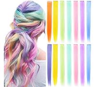 MOSCSMDY 14PCS 21''Girls Hair Accessories Clip in Colored Hair Extensions for Girls Colorful HairPieces Party Highlights Heat Resistant Synthetic Mutilcolors Straight Wig Pieces for Women
