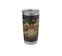 Moscú Rusia Viaje Recuerdo Retro Ciudad Skyline Insignia Vaso térmico de acero inoxidable de doble pared