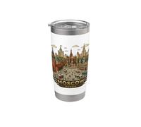 Moscú Rusia Viaje Recuerdo Retro Ciudad Skyline Insignia Vaso térmico de acero inoxidable de doble pared