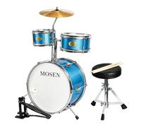 MOSEN - Batería infantil de 3 piezas para principiantes, kit de batería de 14 pulgadas con trono ajustable, platillo, pedal y baquetas, juego de batería junior con caja Bass Tom, azul cielo
