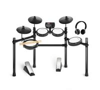 MOSEN - Juego de batería eléctrica con 4 almohadillas para orejas silenciosas de malla, platillos, palos, auriculares, USB MIDI, pedal de patada, más de 195 sonidos y 25 kits de batería para
