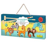 moses. 38147 Juego clásico de Madera para niños a Partir de 4 años, minigolf Interior y Exterior, con 5 goles, 2 Raquetas y 2 Bolas, para 2 Jugadores, Multicolor