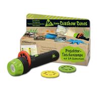 Moses 40236 Pequeña presentación de Diapositivas Dinos - Linterna proyector para niños con 24 imágenes de Dinosaurios y Resumen del Nombre