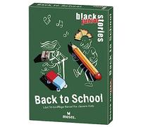 moses 90088 Black Stories Junior Back to School-50 Escolares Inteligentes, el Rompecabezas Juego de Cartas Dos Variantes de Juego, Juego de Puzzles para niños a Partir de 8 años, Color Blanco