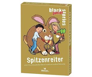 moses 90098 Black Stories Junior Top Rider 50 increíble alrededor de verdaderos récordes, el rompecabezas juego de cartas Dos variantes de juego, juego de puzzles para niños a partir de 8 años, blanco