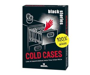 moses 90191 Black Stories Cold Cases, 50 Puzzles Alrededor de Casos de True Crime Flöbende, Juego de Cartas con Variante de Juego y fichas de puntuación, Juego de Rompecabezas para Adolescentes y
