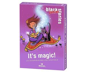 moses. Black Stories Junior It's Magic - 50 puzzles brillantes con casos llenos de misterios y magia, juego de cartas con variante de juego y fichas de puntuación, juego de puzzles para niños a partir