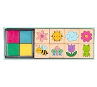 moses- Blumengarten-Juego niños (8 Madera Diferentes, Incluye Sellos Infantiles y Almohadilla de Tinta de Cuatro Colores) en una práctica Caja de Regalo con Ventana (026285)