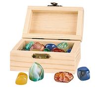 moses. Cofre del Tesoro Pirata, pequeño Cofre de Madera con 24 minerales auténticos, Cofre del Tesoro de Madera para niños, cumpleaños Infantiles con Caza de virutas
