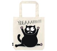 moses Ed the Cat - Bolsa de tela de algodón 100% con diseño de gato, con soporte para la compra, oficina o universidad, 39 x 42 cm, beige, Cat Yoga