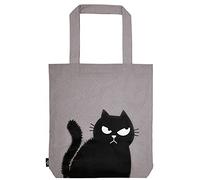 moses Ed the Cat - Bolsa de tela de algodón 100% con diseño de gato, con soporte para la compra, oficina o universidad, 39 x 42 cm, gris, large, Happy Face