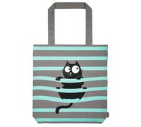 moses Ed the Cat - Bolsa de tela de algodón 100% con diseño de gato, con soporte para la compra, oficina o universidad, 39 x 42 cm, Gris-Azul Rayas, Hangover