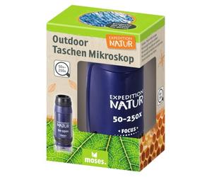 moses. Expedition Natur - Microscopio de bolsillo para exteriores - Microscopio portátil para niños con aumento de 50-250x, luz LED, compacto y ligero, perfecto para descubrimientos al aire libre