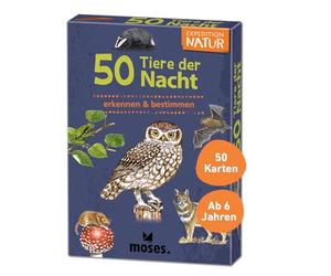 moses. Expedition Naturaleza - 50 Animales de la Noche, Tarjetas de exploración para determinar Animales, Juguetes al Aire Libre para niños a Partir de 6 años, Color Blanco