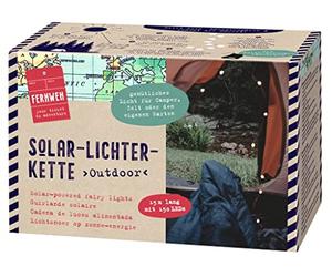 moses. Fernweh Cadena de luces solares para exteriores, 15 m de alambre de cobre con 150 ledes de color blanco cálido, incluye panel solar con batería y estaca, resistente a la intemperie con función