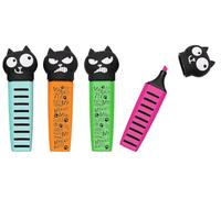 moses. Juego de 4 rotuladores Ed, el gato, 10 cm de largo, 4 colores brillantes (rosa, verde, turquesa y naranja) en caja de regalo, divertidos marcadores para la escuela, la oficina y el día a día