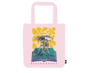 moses. libri_x Shopper Beach and Books - Bolsa de la compra (100% algodón), diseño retro, reutilizable, con asas largas, Color rosa., Retro