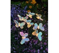 moses. Set de 8 enchufes solares de hojas y flores, diseño de mariposa, iridiscente con LED blanco cálido, funciona con energía solar y resistente a la intemperie, decoración de jardín para arriates