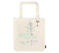 moses. Shopper Magic in Creme, Romantasy - Bolsa para libros (tamaño grande, 100% algodón), diseño de llave alada, con colgante de metal a juego, beige, talla única, Retro