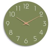 Mosewa Modern Wall Clock Silent Non Ticking 12 Inch Olive Green Battery Operated Simple Minimalist for Living Room Office Bedrooms Kitchen Home Decor