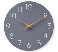Mosewa Reloj de Pared silencioso sin tictac, Decorativo para Cocina, Dormitorio, baño, Oficina, Sala de Estar, Funciona con Pilas, Madera de 10 Pulgadas, Moderno y Simple (Gris)