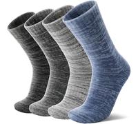MOSEY KOSY 4 Pares de Calcetines de Lana Merino para Caminar y Senderismo Cálidos Extra Grosos Térmicos Cómodos con Corte Alto para Trabajo para Mujer y Hombre(Azul/Gris claro/Gris oscuro/Negro,42-46)