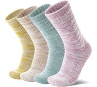 MOSEY KOSY 4 Pares de Calcetines de Lana Merino para Caminar y Senderismo Cálidos Extra Grosos Térmicos Cómodos con Corte Alto para Trabajo para Mujer y Hombre(Morado/Camel/Blu menta/Amarillo,42-46)