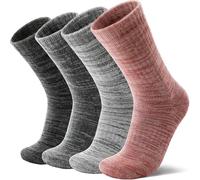 MOSEY KOSY 4 Pares de Calcetines de Lana Merino para Caminar y Senderismo Cálidos Extra Grosos Térmicos Cómodos con Corte Alto para Trabajo para Mujer y Hombre(Rojo/Gris/Gris oscuro/Negro,42-46)