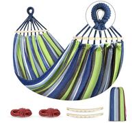 MOSFiATA Hamaca Colgante Tela con Travesaños de Madera, Correas y Bolsa de Transporte para Jardin Balcón Camping Exterior