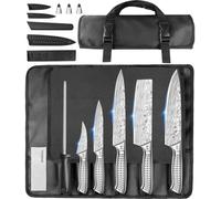 MOSFiATA Juego de Cuchillos con Bolsa, Set Cuchillos Cocina Profesional con Funda, Afilador y Estuche