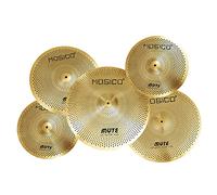 Mosico Paquete de platillos de bajo volumen dorado silencioso, de 14 pulgadas, Hi-hat+16 pulgadas, Crash+18 pies Crash+20 pulgadas, paquete de platillos silenciosos para práctica