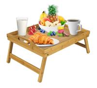 Mosii Mesa de bambú con asas y patas plegables, bandeja de regazo multiusos y escritorio de pie para el desayuno en la cama, sofá, comer, dibujar, soporte para portátil y bandeja de aperitivos