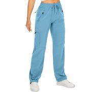 mosingle Pantalones cargo para mujer, ligeros, de secado rápido, UPF 50, pantalones de senderismo, safari, viajes, trabajo, casual, pantalones de golf, bolsillos con cremallera, azul celeste, XS