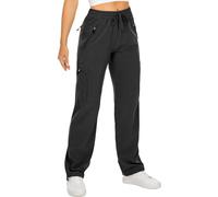 mosingle Pantalones de senderismo para mujer, ligeros, de secado rápido, resistentes al agua, para viajes, safari, trabajo, bolsillos con cremallera, Negro, XL