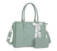 MOSISO 15,6 Pulgadas PU Maletin Portatil de Mujer, Compatible con MacBook | /HP,Dell,Asus Notebook,Frente Relieve Retro Hibiscus Oficina Ordenador Bolsa con Seda Pañuelo&Monedero,Verde Antiguo