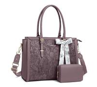 MOSISO 17,3 Pulgadas PU Maletin Portatil de Mujer, Compatible con MacBook | /HP,Dell,Asus Notebook,Frente Relieve Retro Hibiscus Oficina Ordenador Bolsa con Seda Pañuelo&Monedero,Púrpura Slate