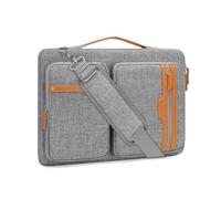 MOSISO 360 Bolsa Portátil 13,3 Pulgadas Compatible con MacBook Pro 14, HP, Dell, Asus Notebook, Bolsa Mensajero con Apertura Lateral con 2 Bolsillos Rectangulares con Cremallera&Asa Extensible,Gris