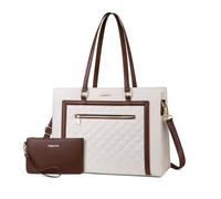 MOSISO Bolso Tote Portátil para Mujer, 15,6 Pulgadas Bolso Tote Bandolera Acolchado con Diseño Rombos PU, Gran Capacidad Maletín Waterproof Maletín para Portátil para Trabajo Negocios Oficina, Marrón